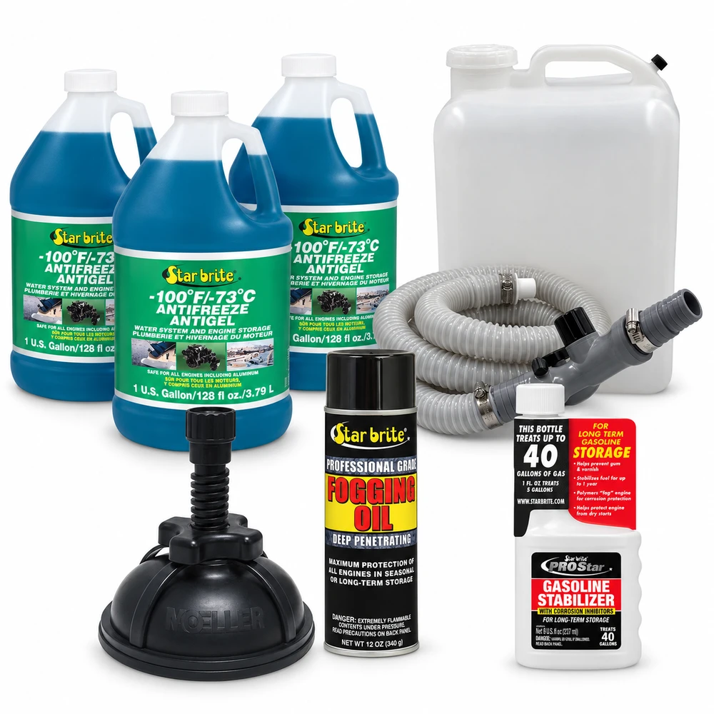 Wholesale Marine -100°F inboard boat winterization kit with antifreeze, flusher, stabilizer and fogging oil