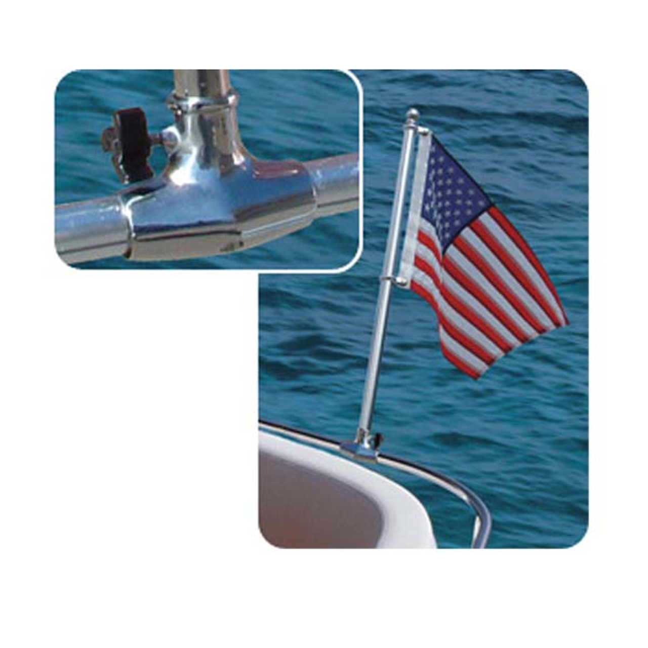 12/"x 18/" Boat Yacht marine flag pole with US flag Stainless Ste...