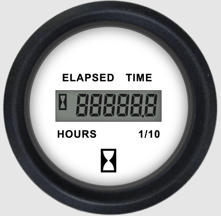 Faria Euro White 2" Hourmeter (10,000 Hrs) (12-32 VDC)