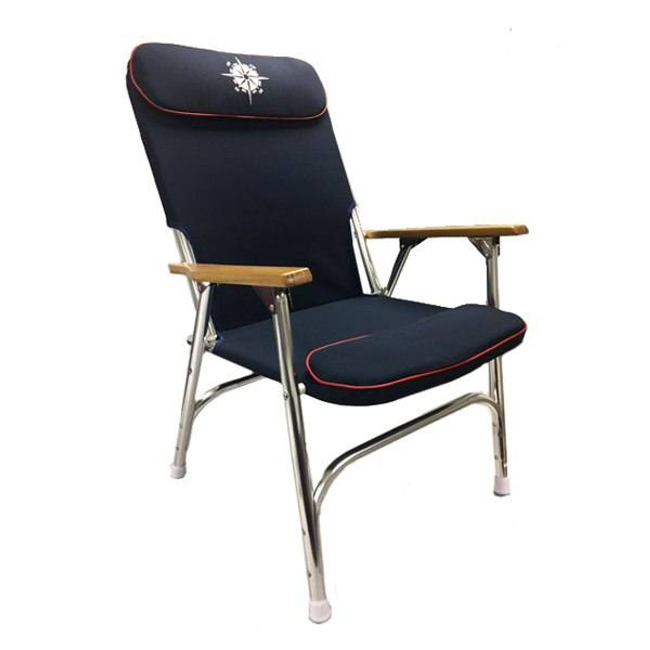 Navy Padded Aluminum Deck Chair High Back