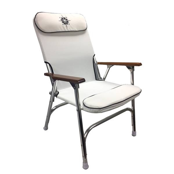 White Padded Aluminum Deck Chair - High Back