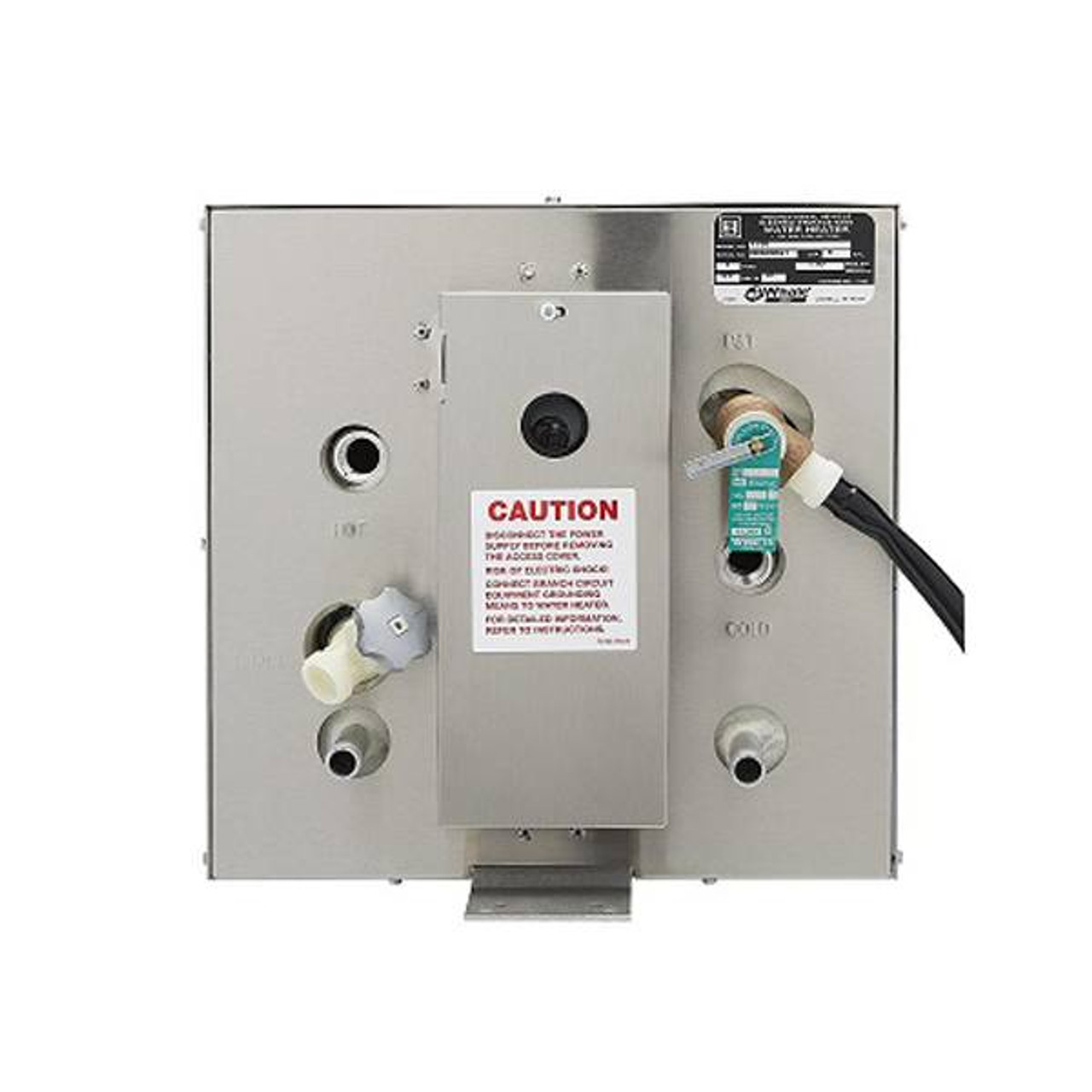 Closeup of the Whale F700 120V 6 Gallon Stainless Marine Water Heater