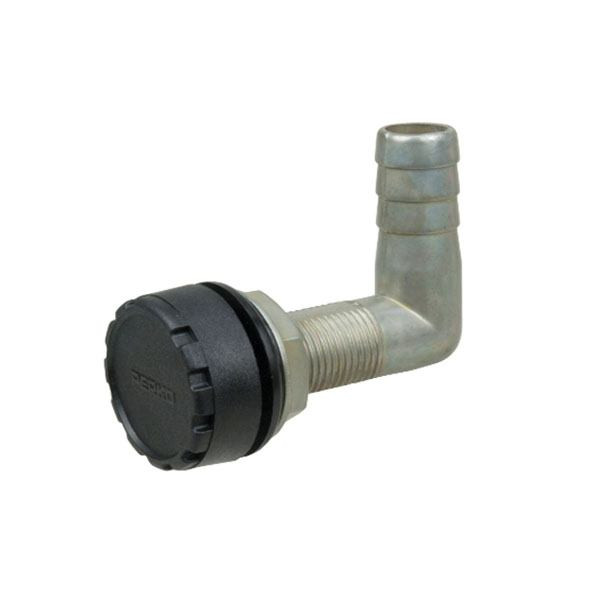 Perko 0571DP4BLK gas tank vent with black polymer splash guard and 90-degree swivel elbow