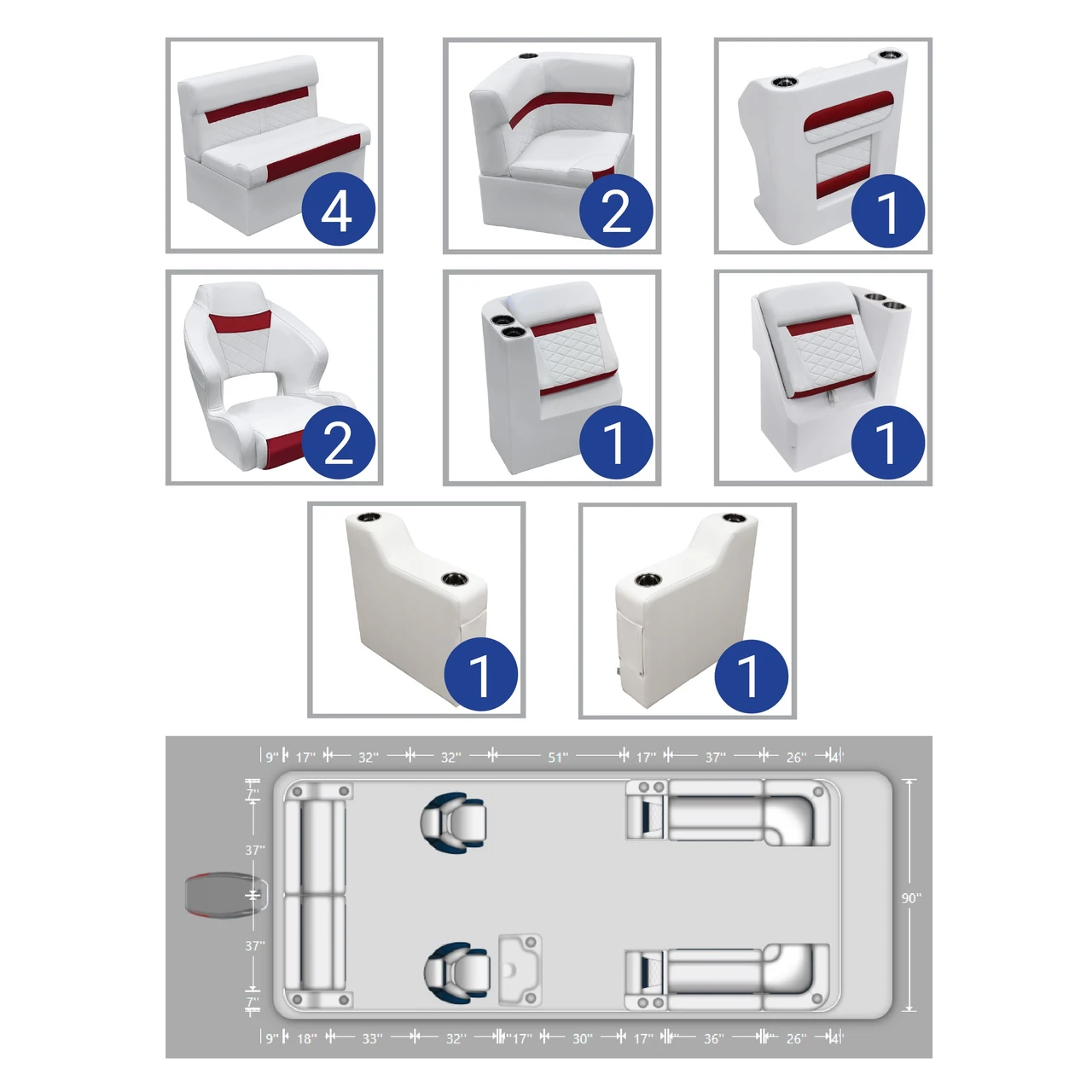 Wise DLX 22'+ Dual Bucket Traditional Pontoon Furniture Set | Wholesale ...