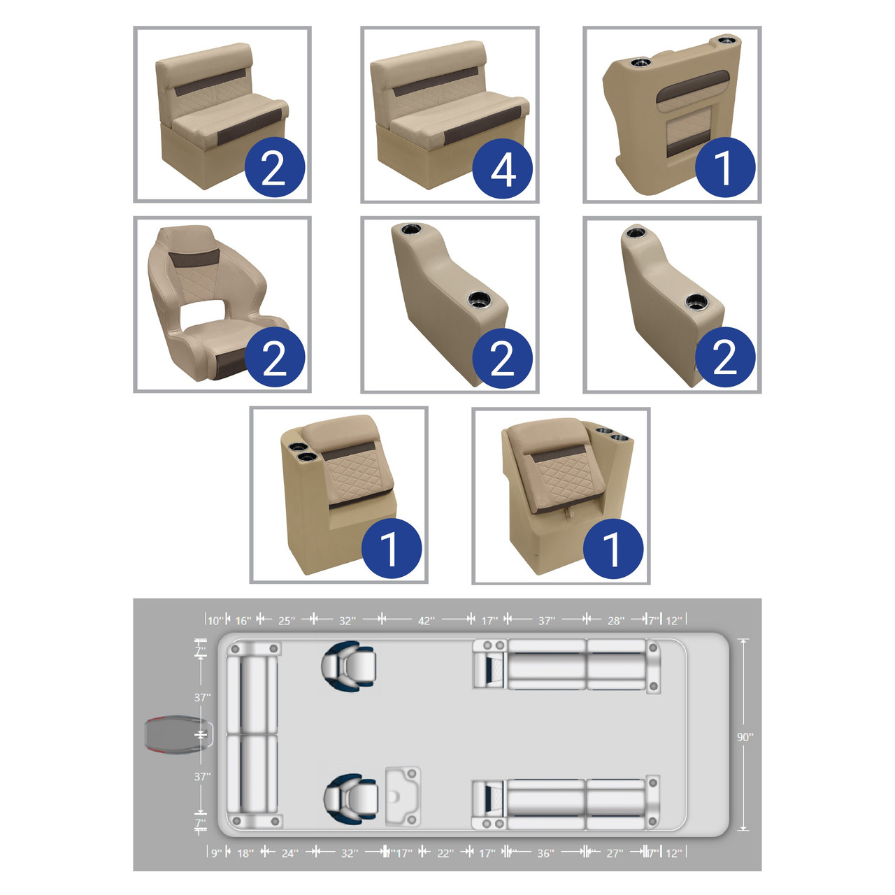Wise DLX Full Lounge with Double Bucket Seat Pontoon Furniture Set ...