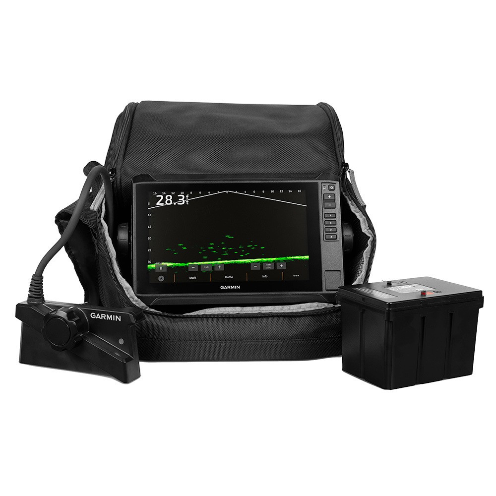 Garmin ECHOMAP UHD2 93SV LiveScope Plus Ice Fishing Bundle LI w\/ECHOMAP UHD2 93sv, LiveScope Plus System  Lithium-ion Battery