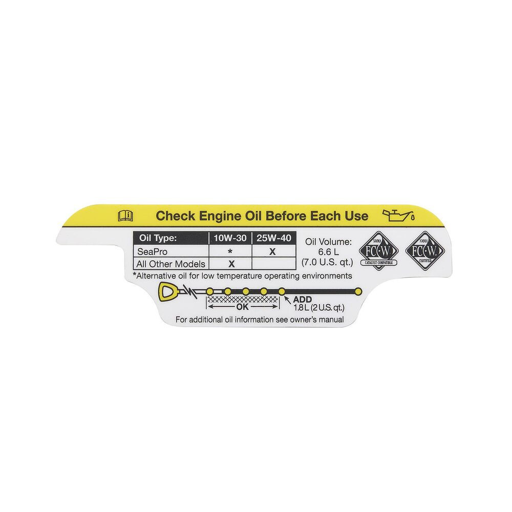 Mercury 8M0142570 check oil decal for Mercury and Mercury racing V6 and V8 outboards