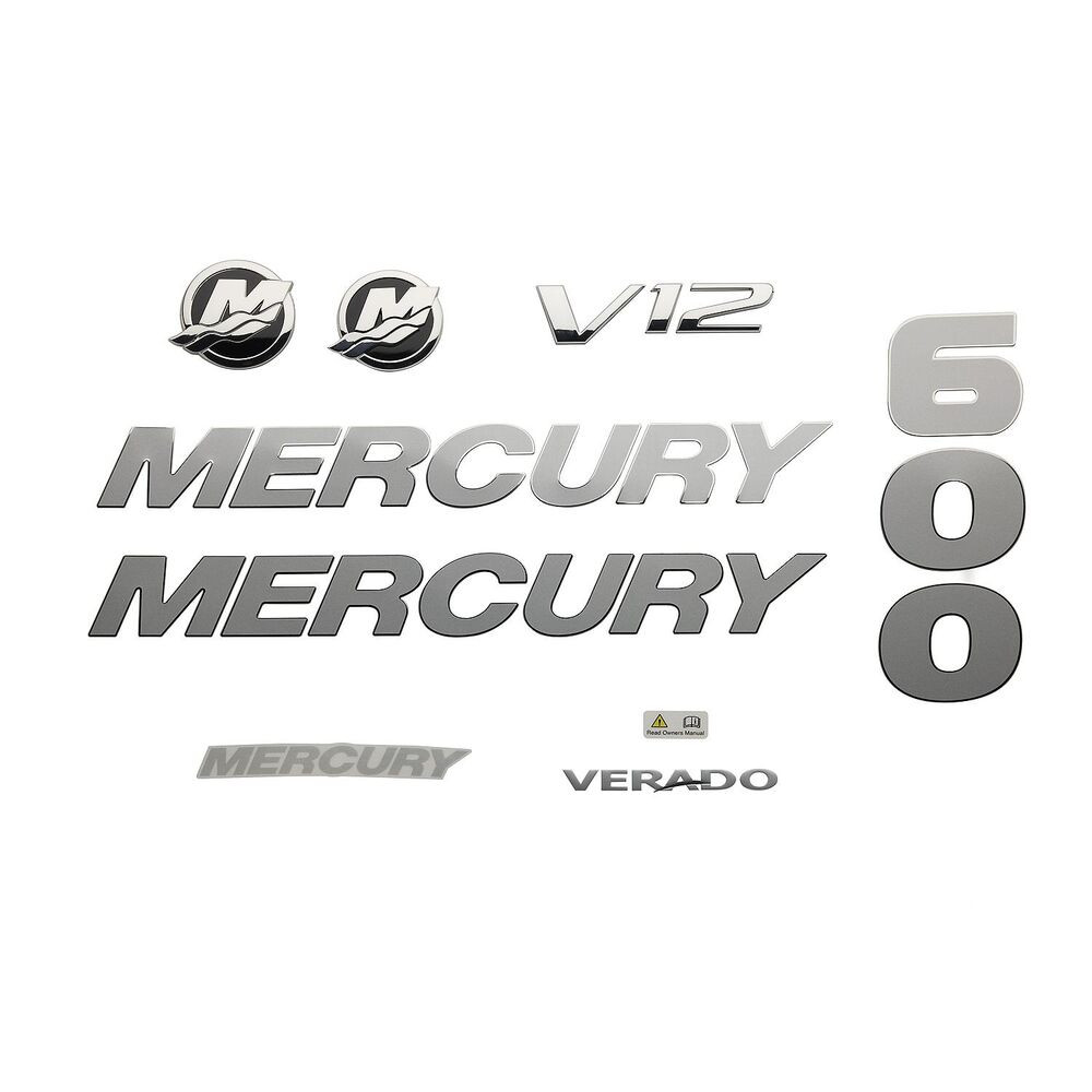 Mercury 8M0178223 decal set for 7.6L v12 600hp verado outboards premium engine graphics image