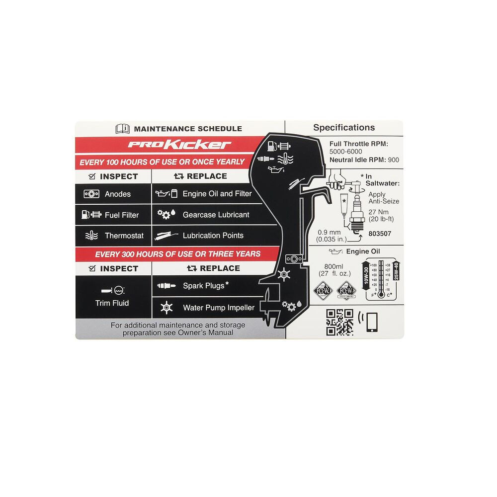 Mercury 8M0180068 maintenance schedule decal for Mercury 2-cylinder 9.9hp EFI ProKicker outboards