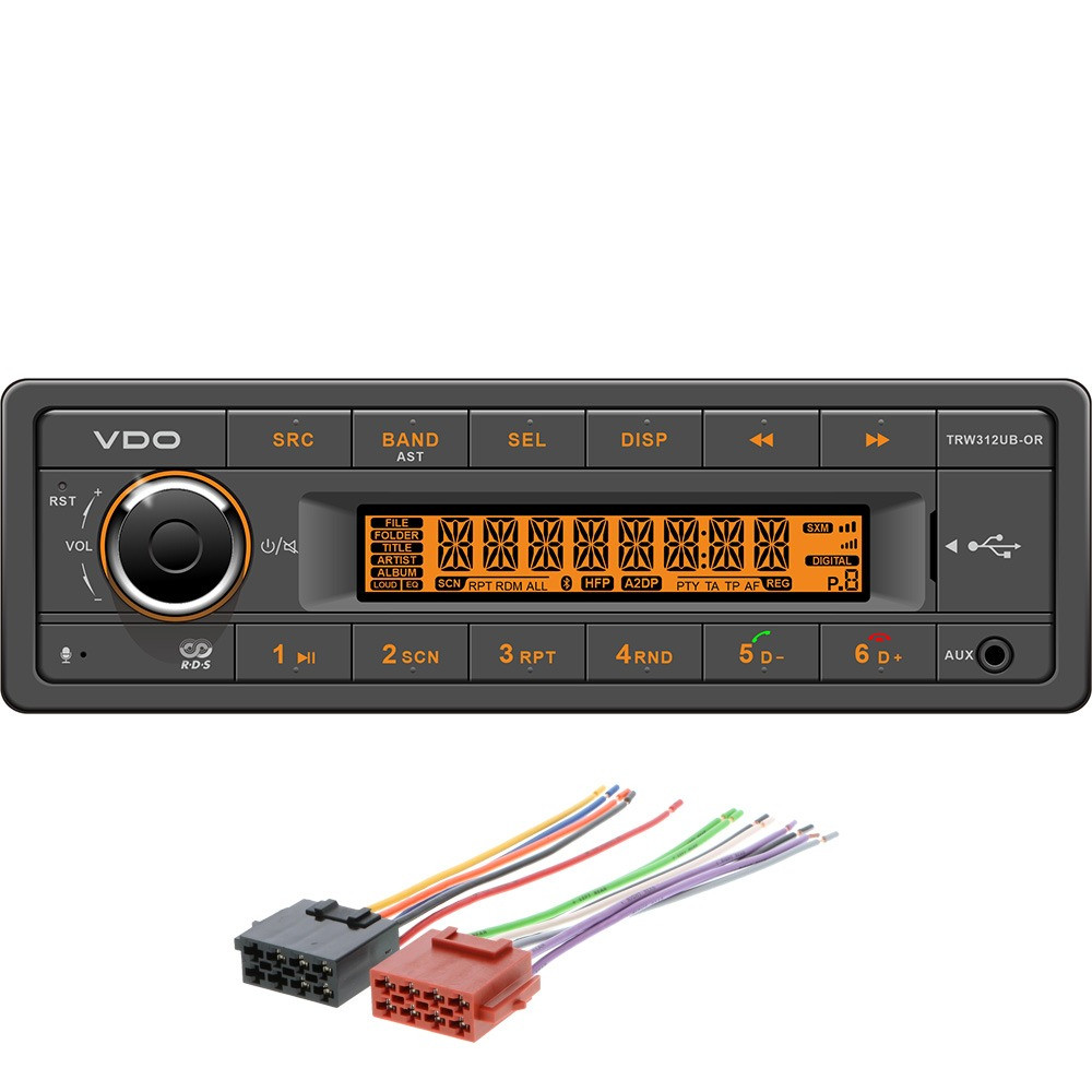 VDO 12V Radio w\/FM RDS Tuner MP3\/WMA\/USB\/Bluetooth - Orange Illumination - Includes Power Speaker Wire Harness