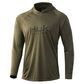 Huk Pursuit Vented Hoodie - Moss - Front of Hoodie with hood down
