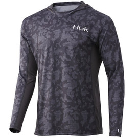 Huk Icon X Running Lakes Hoodie - Volcanic Ash - Front of hoodie with hood down