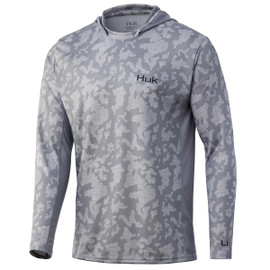 Huk Icon X Running Lakes Hoodie - Overcast Grey - Hoodie front with hood down