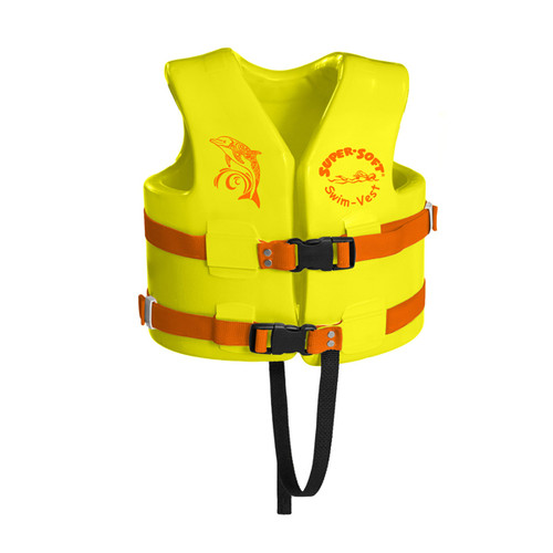 TRC Recreation Super Soft Child Size Medium Life Jacket USCG Approved Vinyl  Coated Foam Swim Vest for Kids Swimming Pool and Beach Gear, Yellow
