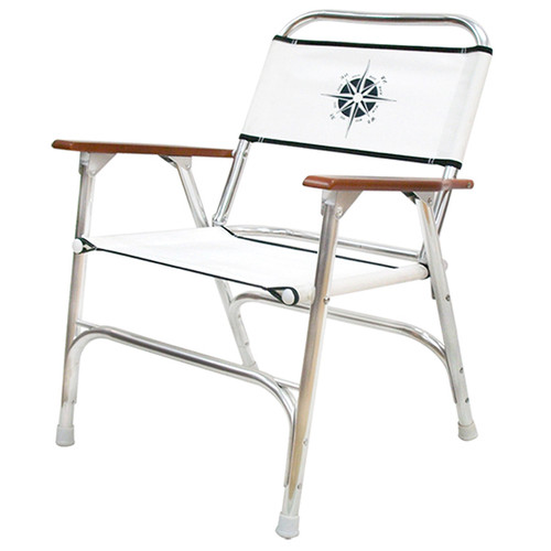 Gen3 Marine White Folding Deck Chair w/ Compass Logo 2 Pk