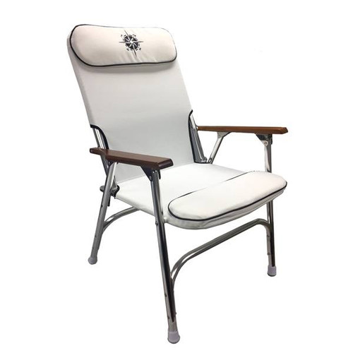 White Padded Aluminum Deck Chair High Back