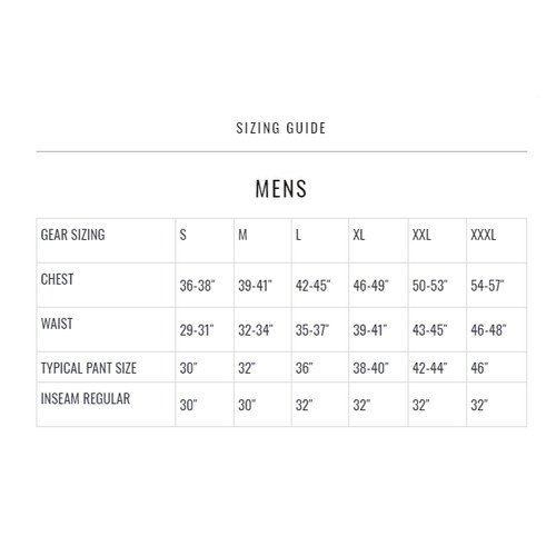 Kryptek Size Chart