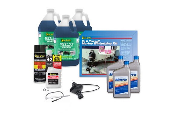 Complete sterndrive winterization kit with antifreeze, fogging oil and additives