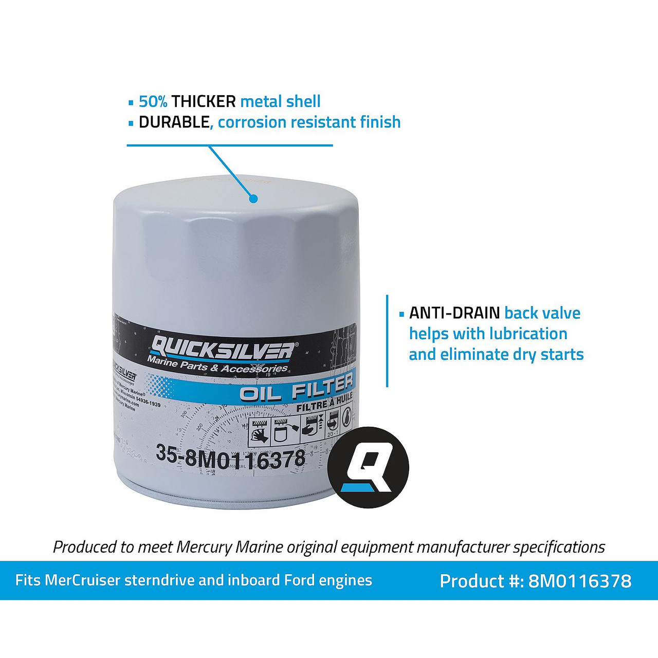 Quicksilver 35-8M0116378 Oil Filter Ford
