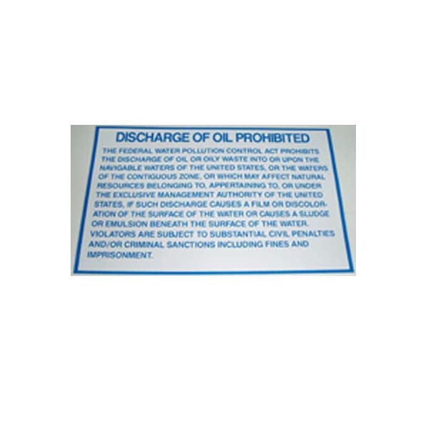 Discharge of Oil Prohibited Decal