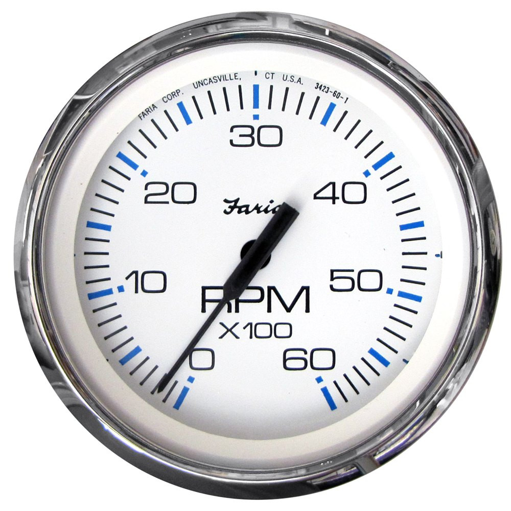 Faria Chesapeake White SS 4" 6K Tachometer - Gas - I/B & I/O