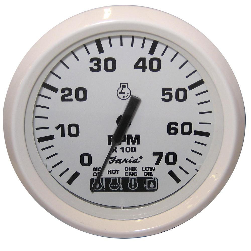 Faria Dress White 4" 7K Gas Tach/Systemcheck Indicator - Johnson/Evinrude O/B