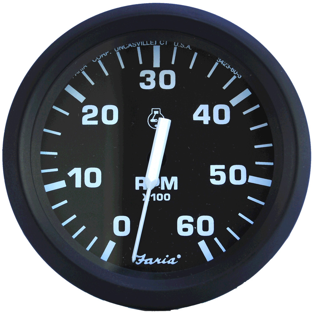 Faria Euro Black 4" Tachometer - 6K RPM (Gas - I/B & I/O)