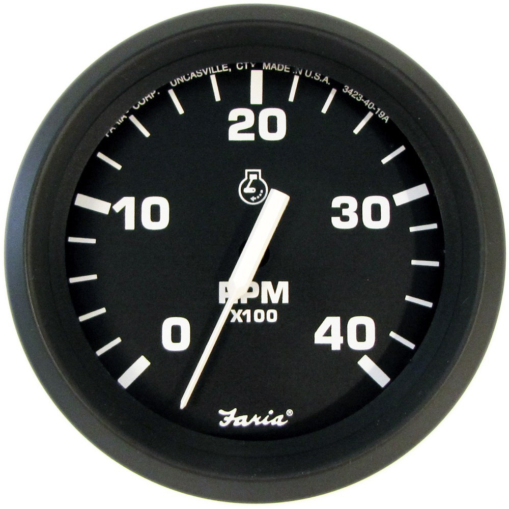 Faria Euro Black 4" 4K Diesel Tach - Mech Takeoff & Var Ratio Alt