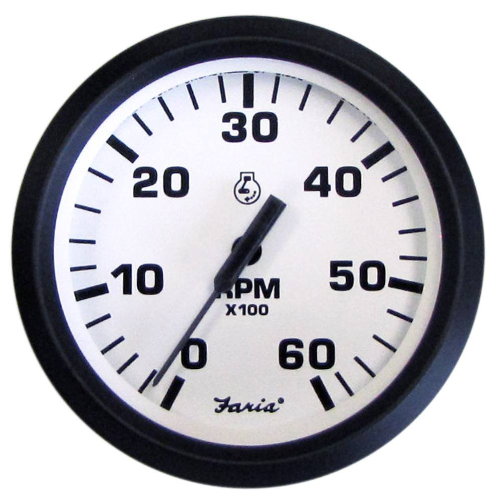 Faria Euro White 4" Tachometer - 6K RPM (Gas - I/B & I/O)