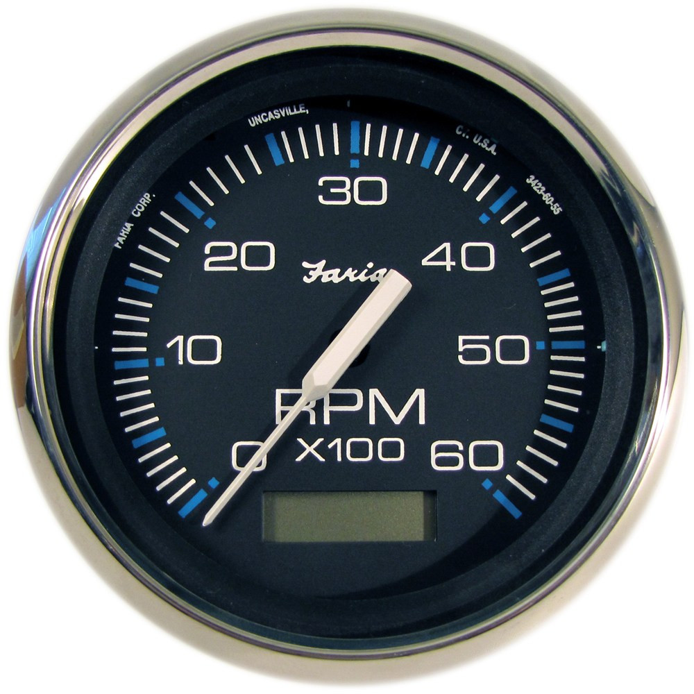 Faria Chesapeake Black SS 4" 6K Tachometer w/Hourmeter - Gas I/B