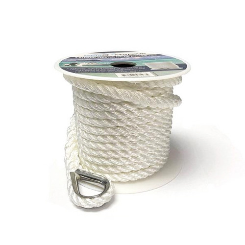Gen3 Marine 3-Strand Twisted Nylon Anchor Line - White