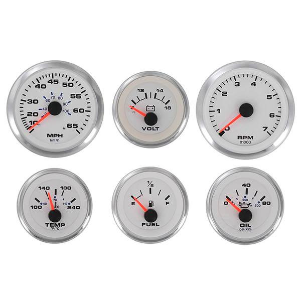 Sierra 67654P White Premier Pro Series 6 Gauge Set