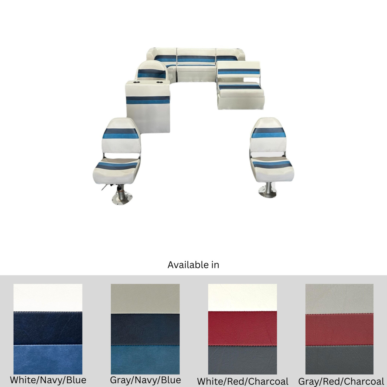 Horizon Boat Seats Horizon Premium Rear U Pontoon Furniture Set  with Swingback & 2 Fishing Seats - $2095.99 at Wholesale Marine