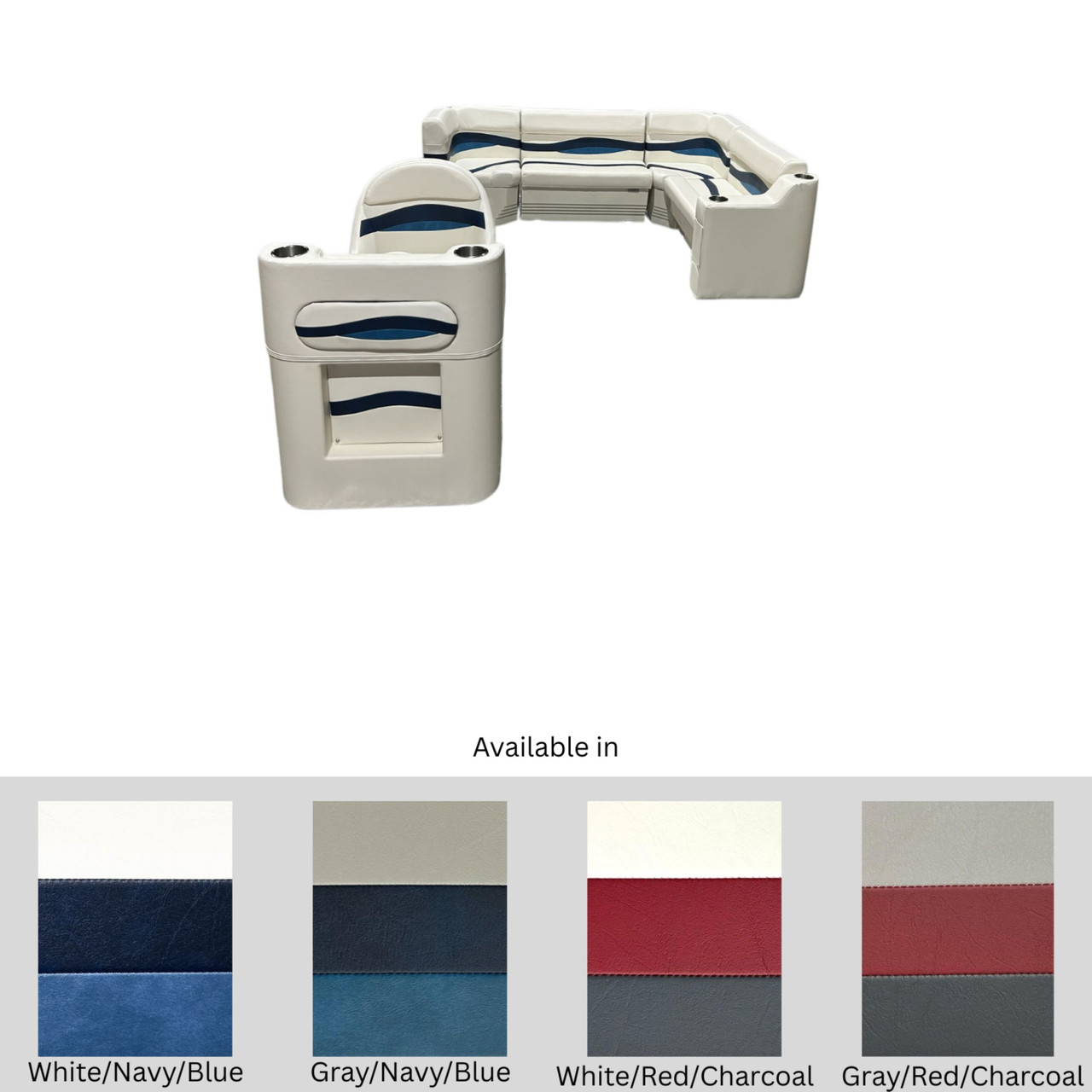 Horizon Boat Seats Horizon Elite Rear L Pontoon Furniture Set with Captains Chair & Helm - $2616.59 at Wholesale Marine