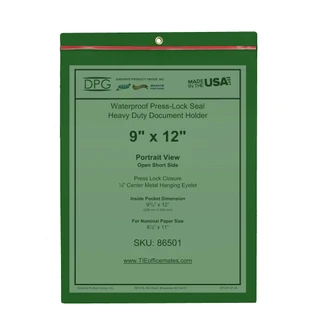 Green tinted 9x12 waterproof resealable document holder with brass eyelet