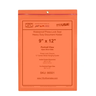 Orange tinted 9x12 waterproof resealable document holder with brass eyelet