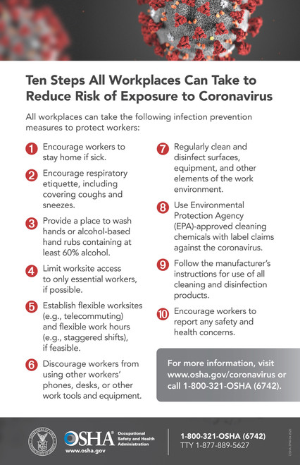 OSHA Poster on Reducing Workplace Risk of COVID-19 Exposure