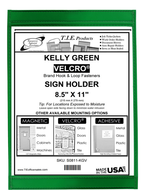 Kelly Green Sign Holder 8-1/2 x 11 Choice of Mounting Options