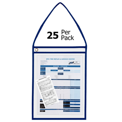 9x12 heavy-duty color-coded job ticket holder with strap, stitched vinyl edges, and clear covers to protect and organize paperwork while reinforcing visual workflows and branding.