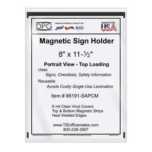8.5x11 Magnetic Clear Vinyl Sign Holder – Portrait View – 25-Pack