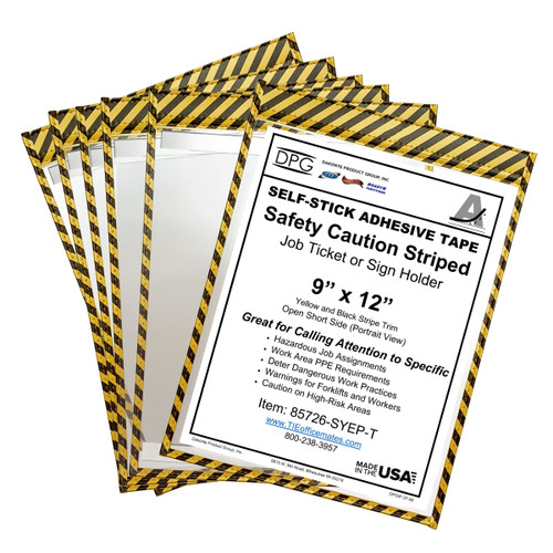 Self-Stick 9x12 Caution Safety Striped Sign Holder 25/pack