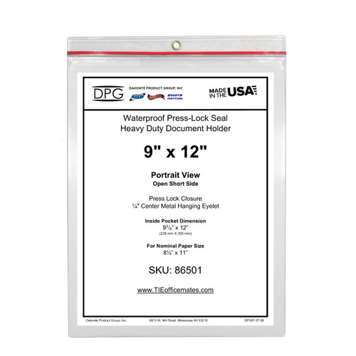 9x12 waterproof resealable document holder with clear vinyl covers and brass eyelet for hanging – 25 pack