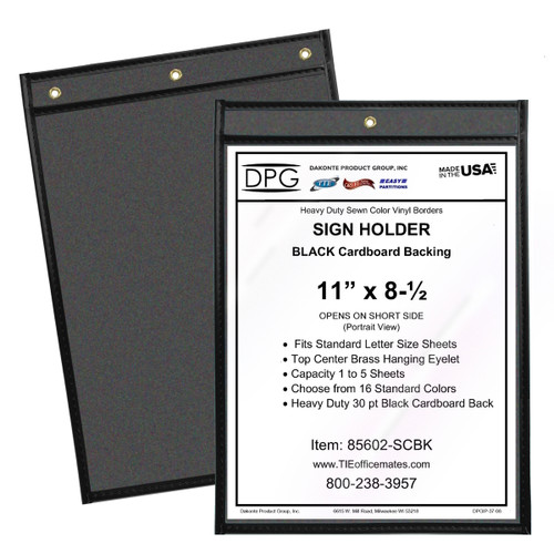 8 1/2 x 11 Sign and Tag Holder Black Cardboard Back 25/Pk