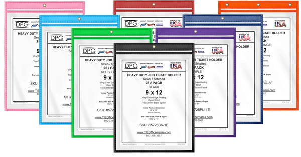 Color-coded 9x12 job ticket holders for visual workflow organization