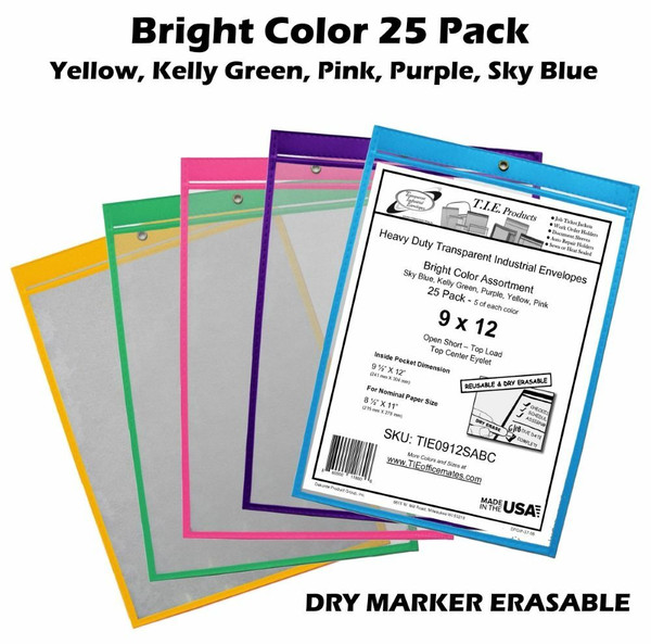 9x12 Color Variety Job Ticket Holder 25/Pack - Blue, Purple, Pink,  Green, Yellow
