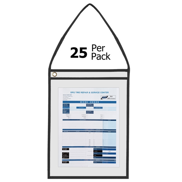 Made in USA 11x14 heavy-duty color-coded job ticket holder with strap, stitched vinyl edges, and clear covers to protect and organize paperwork while reinforcing visual workflows and branding.