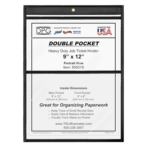 9x12 two-pocket sewn job ticket holder with clear PVC covers and stitched vinyl trim – dual capacity for paperwork, tags, labels, receipts, test slips, inspection reports and barcodes 9x12 two-pocket sewn job ticket holder with clear PVC covers and stitched vinyl trim – dual capacity for paperwork, tags, labels, receipts, test slips, inspection reports and barcodes
