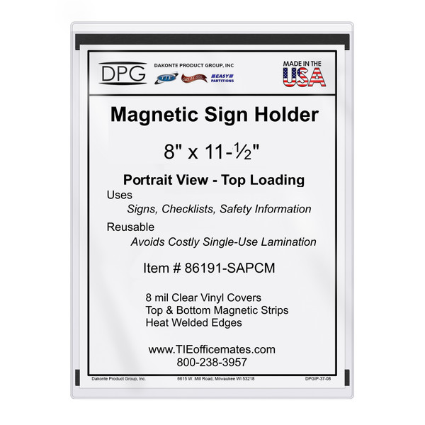8.5x11 Magnetic Clear Vinyl Sign Holder – Portrait View – 25-Pack