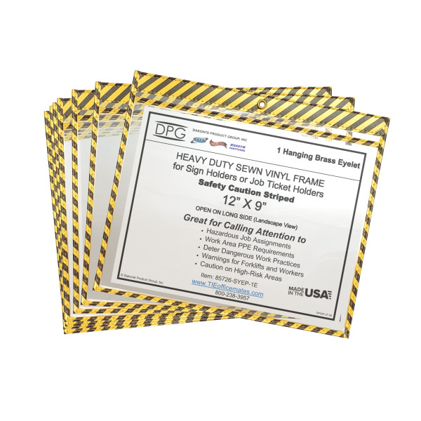 Metal Eyelet 12x9 Caution Safety Striped Job Ticket Holder 25/Pack