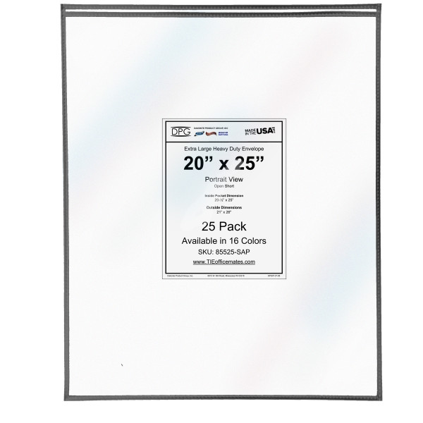 20x25 extra-large stitched vinyl document and drawing sleeve with rigid clear front and back, short-lip opening, color-coded trim and no grommet or hanging hardware